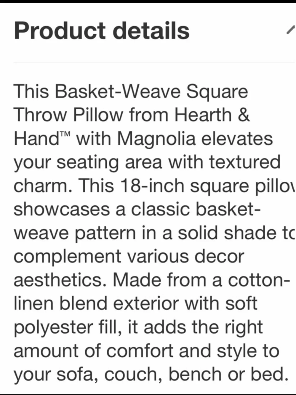 HEARTH & HAND NWT Basket-Weave Square Throw Pillow -navy